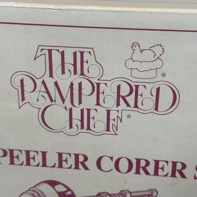LOT 64B: The Pampered Chef Apple Peeler, Stand & Ice Shaver w/ Box