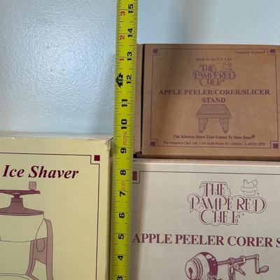 LOT 64B: The Pampered Chef Apple Peeler, Stand & Ice Shaver w/ Box