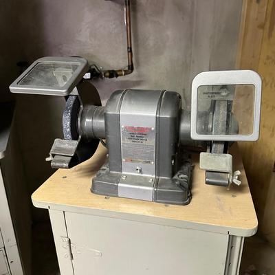 LOT 68B: Vintage Craftsman 1/3 HP Bench Grinder w/ Cabinet & All Contents