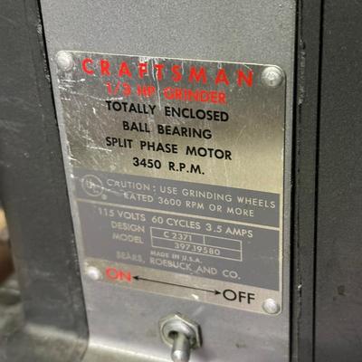 LOT 68B: Vintage Craftsman 1/3 HP Bench Grinder w/ Cabinet & All Contents