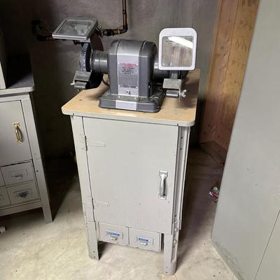 LOT 68B: Vintage Craftsman 1/3 HP Bench Grinder w/ Cabinet & All Contents