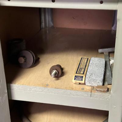 LOT 68B: Vintage Craftsman 1/3 HP Bench Grinder w/ Cabinet & All Contents