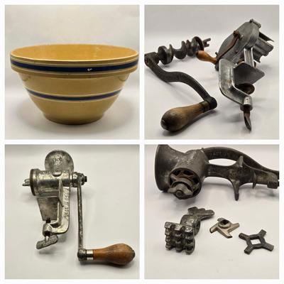 LOT 93B: Vintage Bowl and Various Food Grinders
