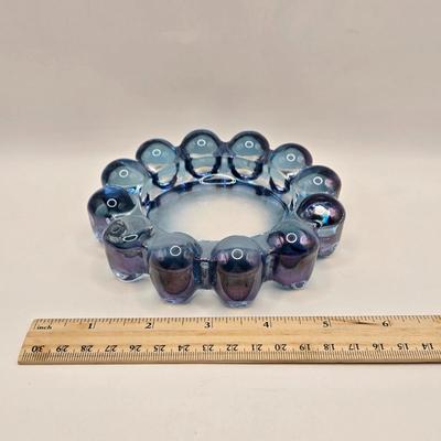 LOT 96B: Three Delft Hand-Painted Plates, Boopie Bubble Glass Ashtray, Vintage Beaded Blue Ruffle Compote Dish, Cobalt Blue Rimmed...