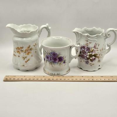 LOT 97B: There's Nothing Like Fresh Flowers. Except Painted Ones! MCM Floral Metal Tole Tray and Multiple Floral Cups, Saucers, and...