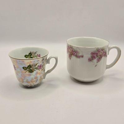 LOT 97B: There's Nothing Like Fresh Flowers. Except Painted Ones! MCM Floral Metal Tole Tray and Multiple Floral Cups, Saucers, and...