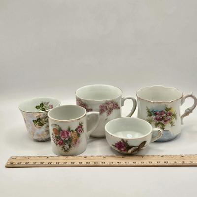 LOT 97B: There's Nothing Like Fresh Flowers. Except Painted Ones! MCM Floral Metal Tole Tray and Multiple Floral Cups, Saucers, and...