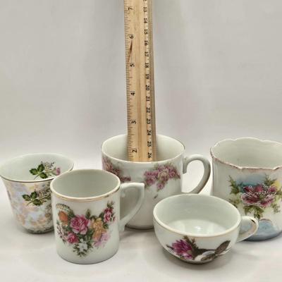 LOT 97B: There's Nothing Like Fresh Flowers. Except Painted Ones! MCM Floral Metal Tole Tray and Multiple Floral Cups, Saucers, and...