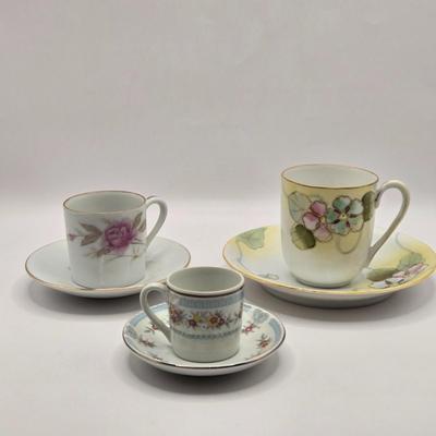 LOT 97B: There's Nothing Like Fresh Flowers. Except Painted Ones! MCM Floral Metal Tole Tray and Multiple Floral Cups, Saucers, and...