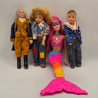 LOT 103B: Ideal Toy Dolls, George Washington Doll, Mermaid Doll, and Box Full of Clothes and Accessories