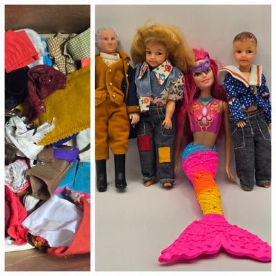 LOT 103B: Ideal Toy Dolls, George Washington Doll, Mermaid Doll, and Box Full of Clothes and Accessories