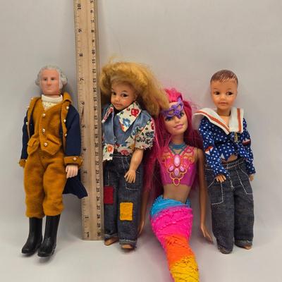LOT 103B: Ideal Toy Dolls, George Washington Doll, Mermaid Doll, and Box Full of Clothes and Accessories