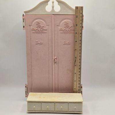 LOT 104B: Barbie Armoire, Drawer, Furniture, and Barbie, Skipper, Ken, & Allan Clothing and Accessories