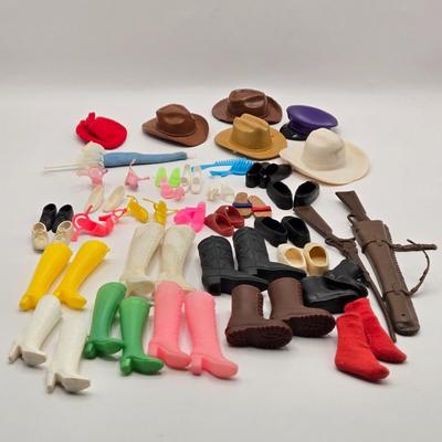 LOT 104B: Barbie Armoire, Drawer, Furniture, and Barbie, Skipper, Ken, & Allan Clothing and Accessories