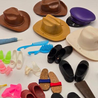 LOT 104B: Barbie Armoire, Drawer, Furniture, and Barbie, Skipper, Ken, & Allan Clothing and Accessories