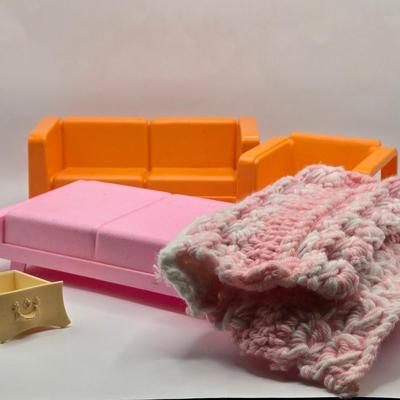 LOT 104B: Barbie Armoire, Drawer, Furniture, and Barbie, Skipper, Ken, & Allan Clothing and Accessories