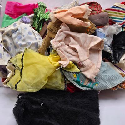 LOT 104B: Barbie Armoire, Drawer, Furniture, and Barbie, Skipper, Ken, & Allan Clothing and Accessories