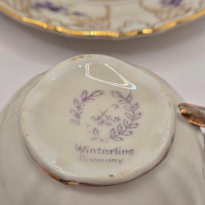 LOT 105B: Just in Time For Easter Brunch. Beaded Rimmed Deviled Egg Plate, Bunny Bowl, Cups and Saucers, and More