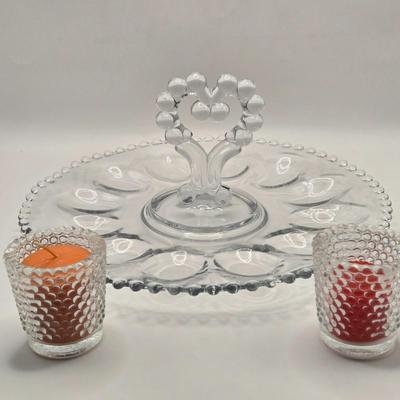 LOT 105B: Just in Time For Easter Brunch. Beaded Rimmed Deviled Egg Plate, Bunny Bowl, Cups and Saucers, and More