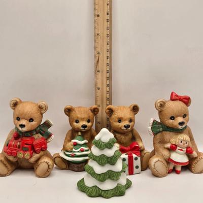 LOT 108K: Large Collection of Homco Christmas Bears Including Grandma & Grandpa in Rocking Chairs, Cubs Sledding, and Many More