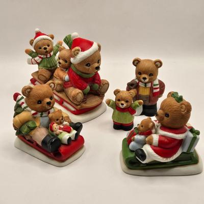 LOT 108K: Large Collection of Homco Christmas Bears Including Grandma & Grandpa in Rocking Chairs, Cubs Sledding, and Many More