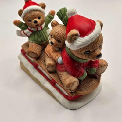 LOT 108K: Large Collection of Homco Christmas Bears Including Grandma & Grandpa in Rocking Chairs, Cubs Sledding, and Many More