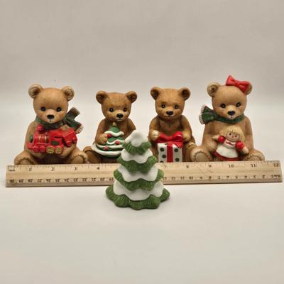 LOT 108K: Large Collection of Homco Christmas Bears Including Grandma & Grandpa in Rocking Chairs, Cubs Sledding, and Many More