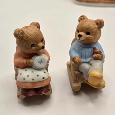 LOT 108K: Large Collection of Homco Christmas Bears Including Grandma & Grandpa in Rocking Chairs, Cubs Sledding, and Many More