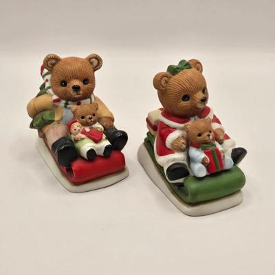 LOT 108K: Large Collection of Homco Christmas Bears Including Grandma & Grandpa in Rocking Chairs, Cubs Sledding, and Many More