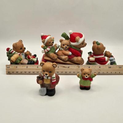 LOT 108K: Large Collection of Homco Christmas Bears Including Grandma & Grandpa in Rocking Chairs, Cubs Sledding, and Many More