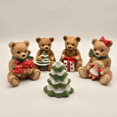 LOT 108K: Large Collection of Homco Christmas Bears Including Grandma & Grandpa in Rocking Chairs, Cubs Sledding, and Many More