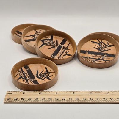 LOT 111K: Vintage Bamboo Drinkware Set Including Tray, 6 Cups, and 6 Coasters