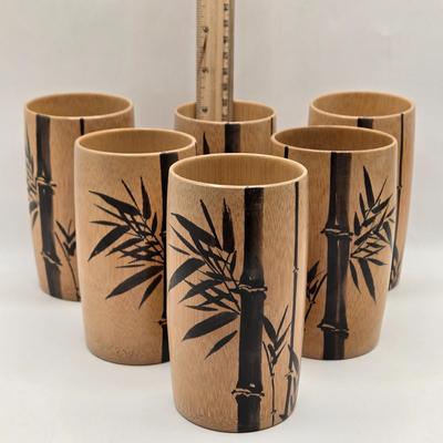 LOT 111K: Vintage Bamboo Drinkware Set Including Tray, 6 Cups, and 6 Coasters