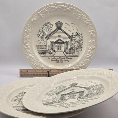 LOT 131K: Local Church Plates, Holmes Furniture Plate, and The Cat's Meow Wooden Buildings