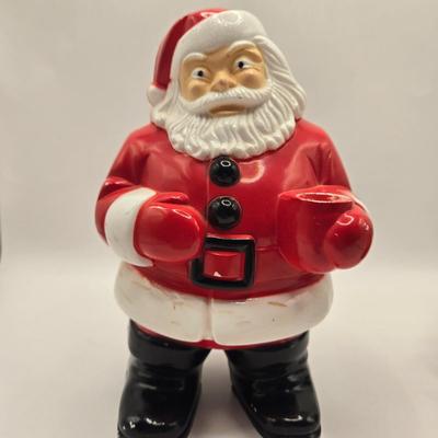 LOT 133K: Plastic Santa, Green Wooden Santa, Set of Coke-a-Cola Bears, Small Plastic Santas Playing Instruments, Clip on Holly Earrings,...