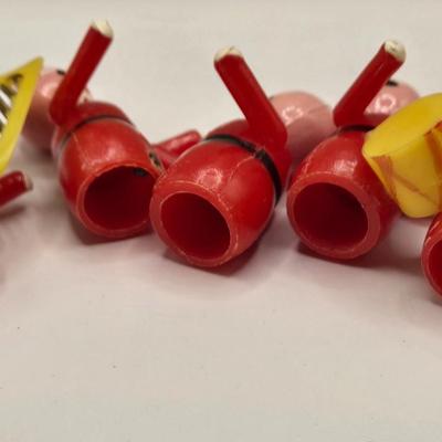 LOT 133K: Plastic Santa, Green Wooden Santa, Set of Coke-a-Cola Bears, Small Plastic Santas Playing Instruments, Clip on Holly Earrings,...