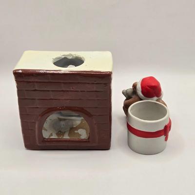 LOT 136K: Have a Very Beary Christmas! Bear Candle Holders, Salt & Pepper Shakers, Coasters, and White Milk Glass Grape Cluster...