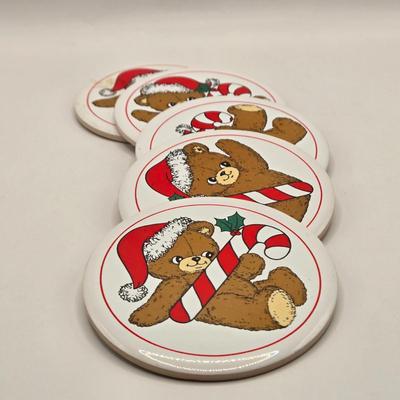 LOT 136K: Have a Very Beary Christmas! Bear Candle Holders, Salt & Pepper Shakers, Coasters, and White Milk Glass Grape Cluster...