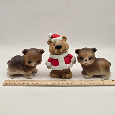 LOT 136K: Have a Very Beary Christmas! Bear Candle Holders, Salt & Pepper Shakers, Coasters, and White Milk Glass Grape Cluster...