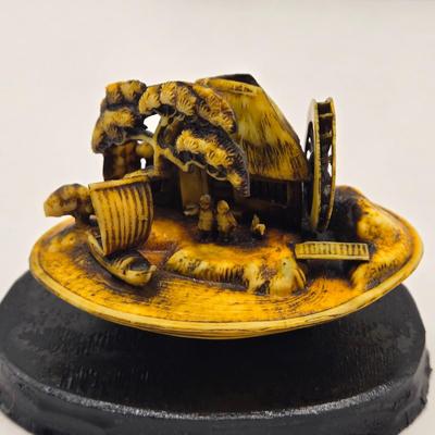 LOT 138K: Vintage Asian Celluloid Clamshell Dioramas and Boat, Lantern, Beer Stein From Okinawa, Hand Fan, Wooden Box, and Tales of the...