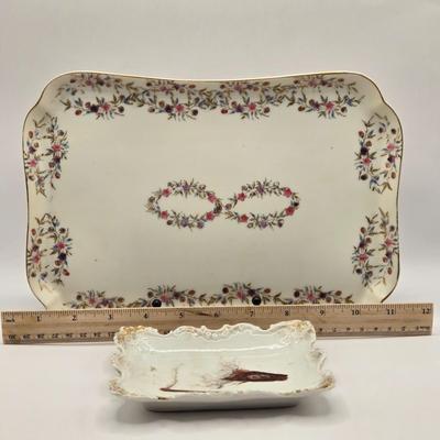 LOT 141K: Antique Pink Milk Glass Syrup Pitcher, Glass Fish Candy/ Succulent Plant Container, Antique Porcelain Lidded Box, Small Lidded...