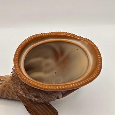 LOT 141K: Antique Pink Milk Glass Syrup Pitcher, Glass Fish Candy/ Succulent Plant Container, Antique Porcelain Lidded Box, Small Lidded...