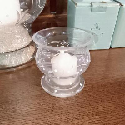 PARTYLITE HURRICANE AND 2 VOTIVE CANDLE HOLDERS