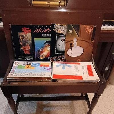 AEOLIAN WORKING PLAYER & MANUAL PIANO WITH PIANO ROLLS, SHEET MUSIC, PIANO LAMP AND EVEN A RECORDER