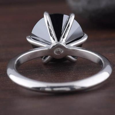 2 .00 Ct Natural Round Cut Black Diamond Solitaire Silver Ring