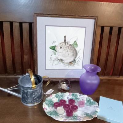 FITZ & FLOYD FLORAL DISH, PARTYLITE TEA CANDLES AND MORE