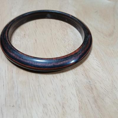 Stone beaded necklace with trade beads and two wooden bangle bracelets