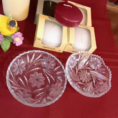 2 LENOX BIRDS, CANDLES, VASES AND CRYSTAL DISHES