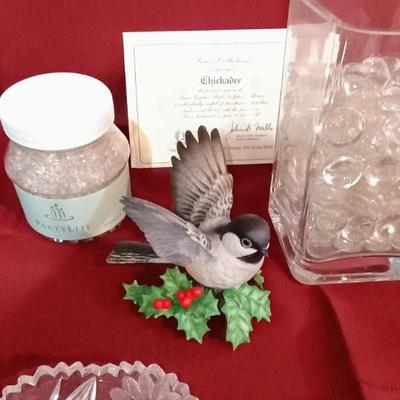 2 LENOX BIRDS, CANDLES, VASES AND CRYSTAL DISHES