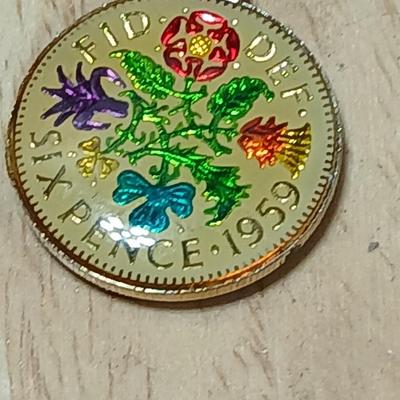 Enameled Great Britain 1959 One Shilling Queen Elizabeth II Charm Pendant